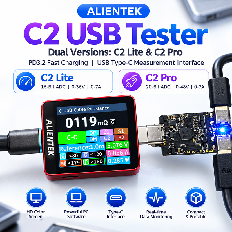 Logic Analyzer Usb - ALIENTEK C2 Farbdisplay-Tester 240W Hochstrom-Echtzeit-Monitor Spannung